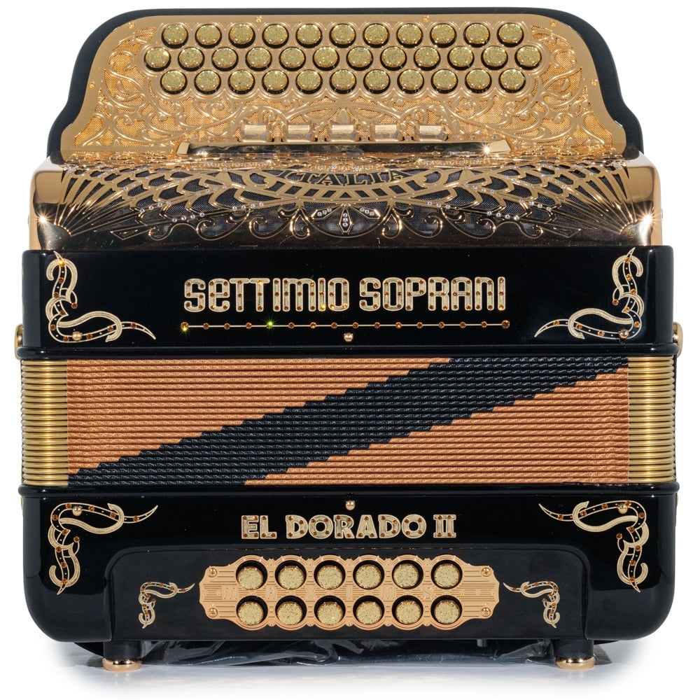 Settimio Soprani El Dorado II Acordeon 5 Registros Fa Negro y Oro