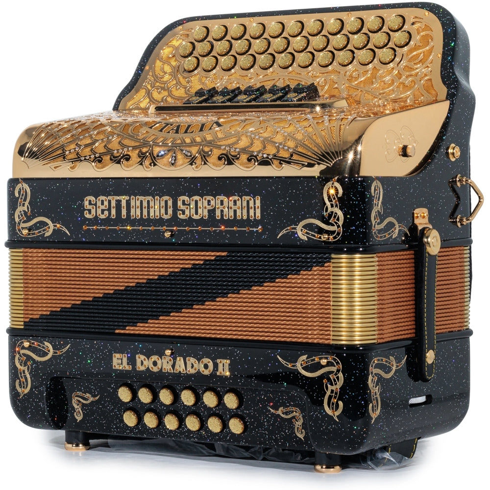 Settimio Soprani El Dorado II Acordeon 5 Registros Sol Brillo Negro y Oro