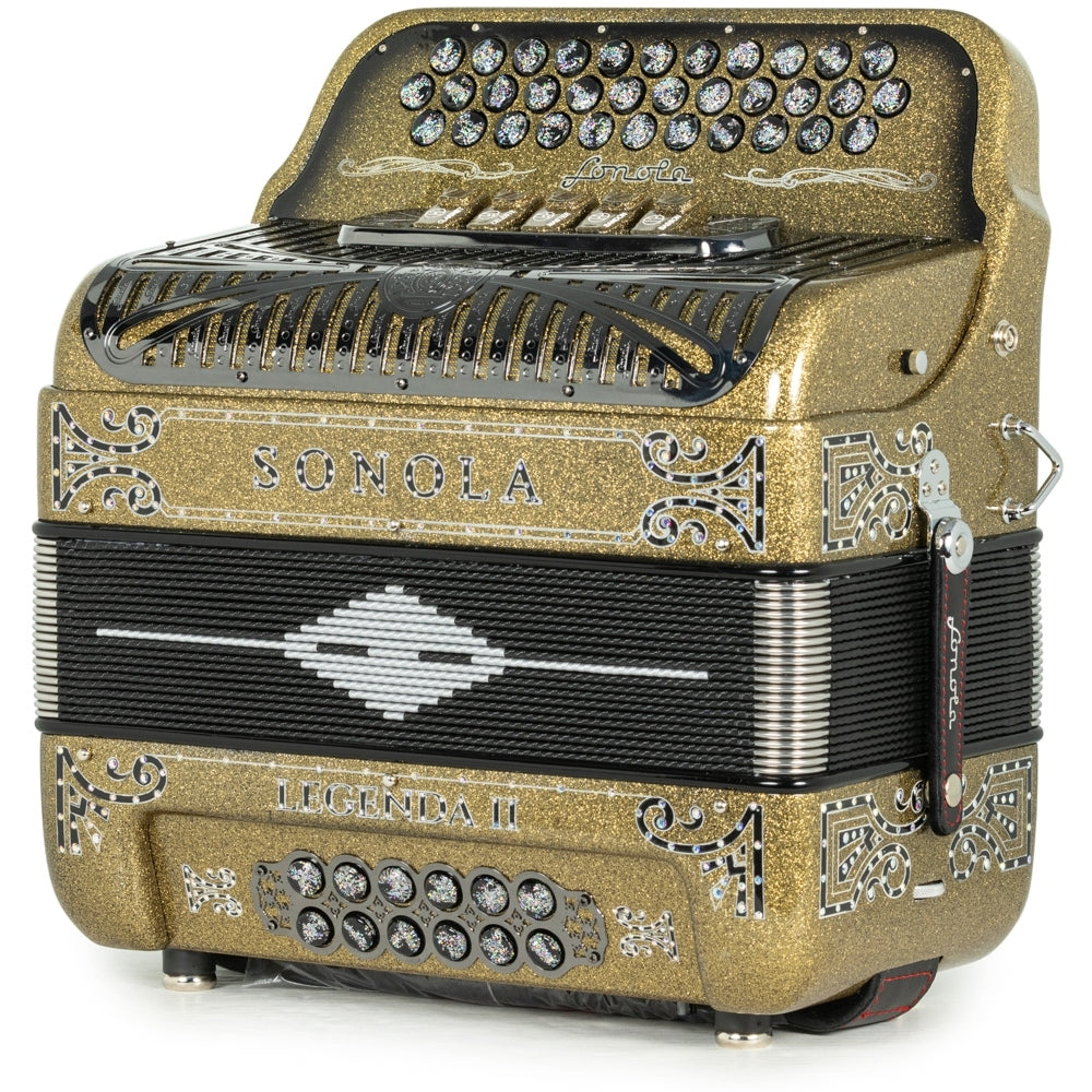 Sonola Legenda II Ultra Compacto Acordeón 5 Registros Fa Brillo Dorado y Negro