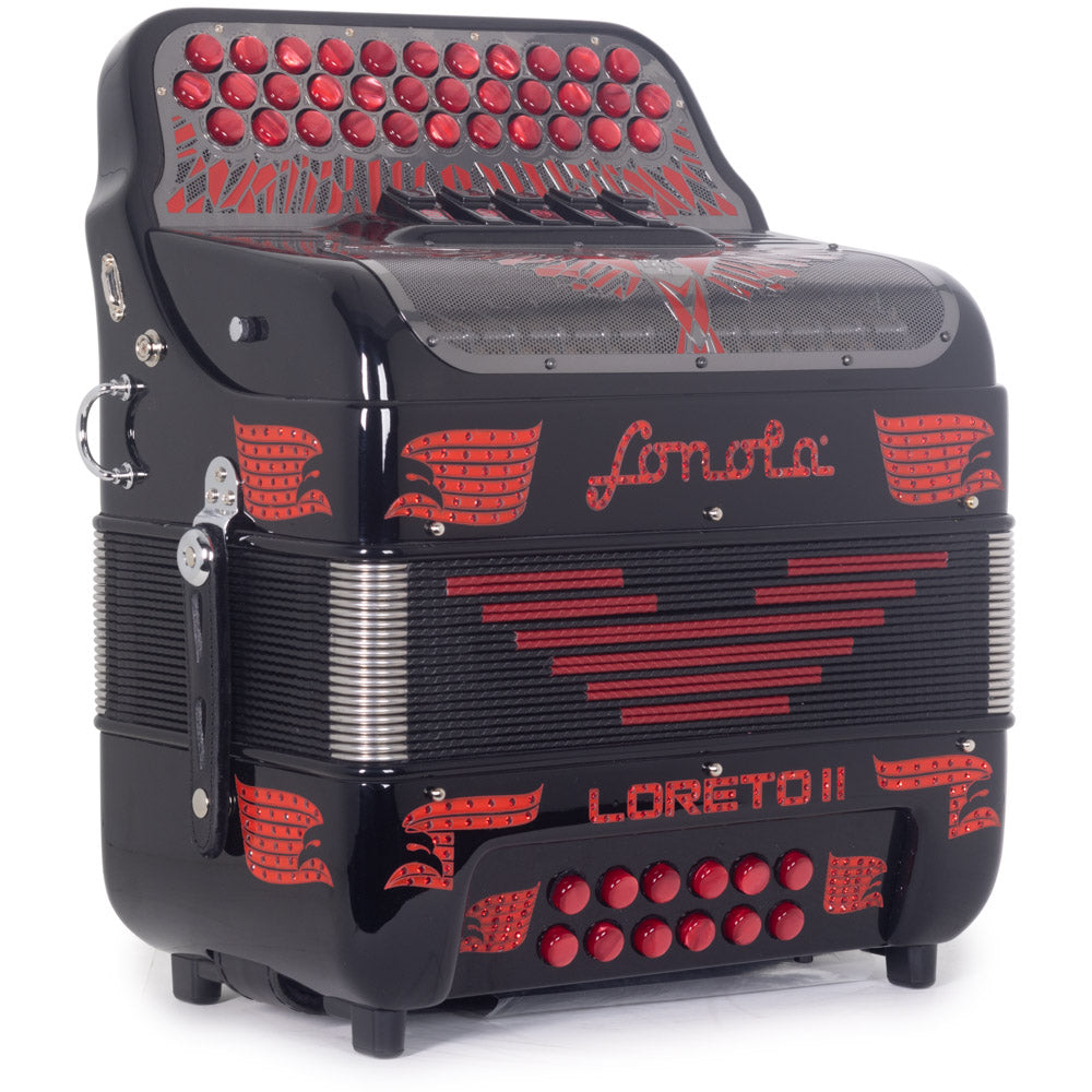 Sonola Loreto II Ultra Compact Accordion 5 Switch FBE Black with Red-Accordions & Concertinas-Sonola- Hermes Music