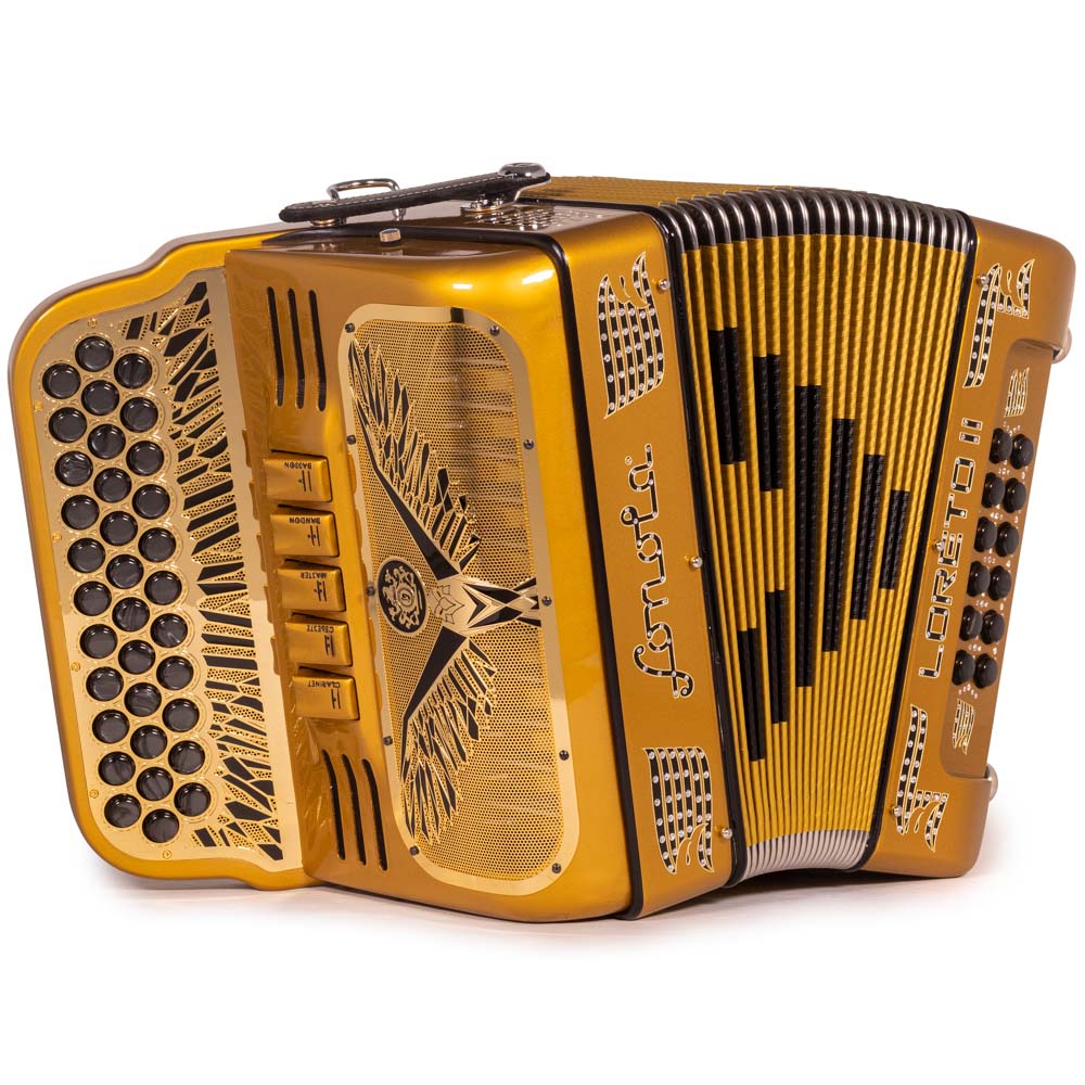 Sonola Loreto II Ultra Compact II Acordeón 5 Registros FBE Oro oscuro con Oro Negro