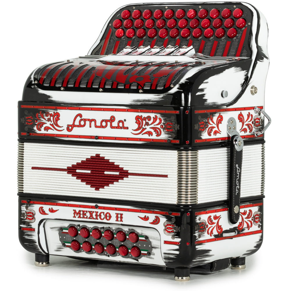 Sonola Mexico II Acordeón Ultra Compacto 5 Registros Mi Negro y Blanco con Rojo
