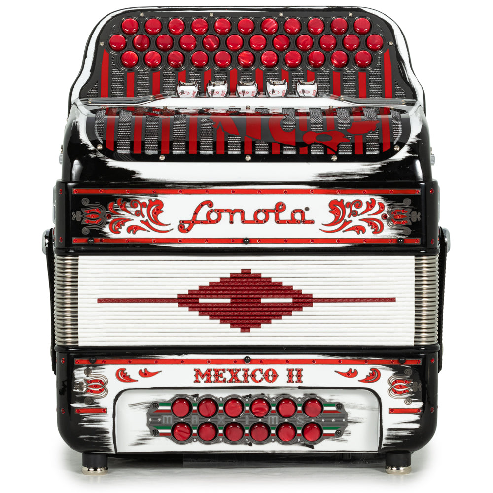 Sonola Mexico II Acordeón Ultra Compacto 5 Registros Mi Negro y Blanco con Rojo