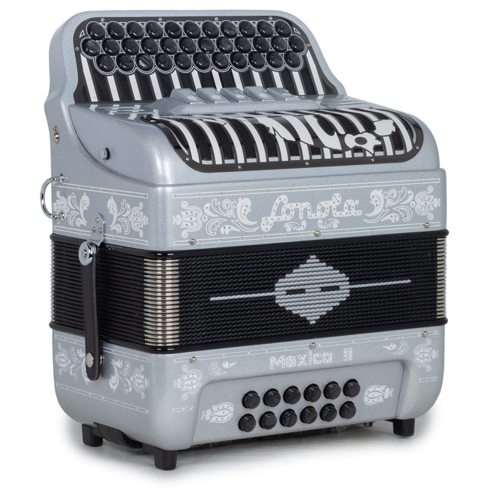 Sonola Mexico II Ultra Compact Accordion 5 Switch FBE Silver with White-accordion-Sonola-Hermes Music