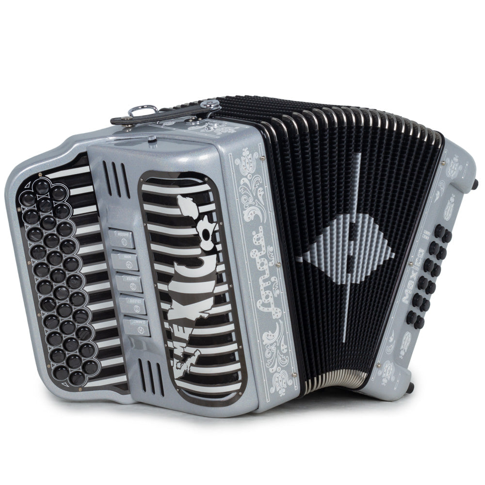 Sonola Mexico II Ultra Compact Accordion 5 Switch FBE Silver with White-accordion-Sonola-Hermes Music