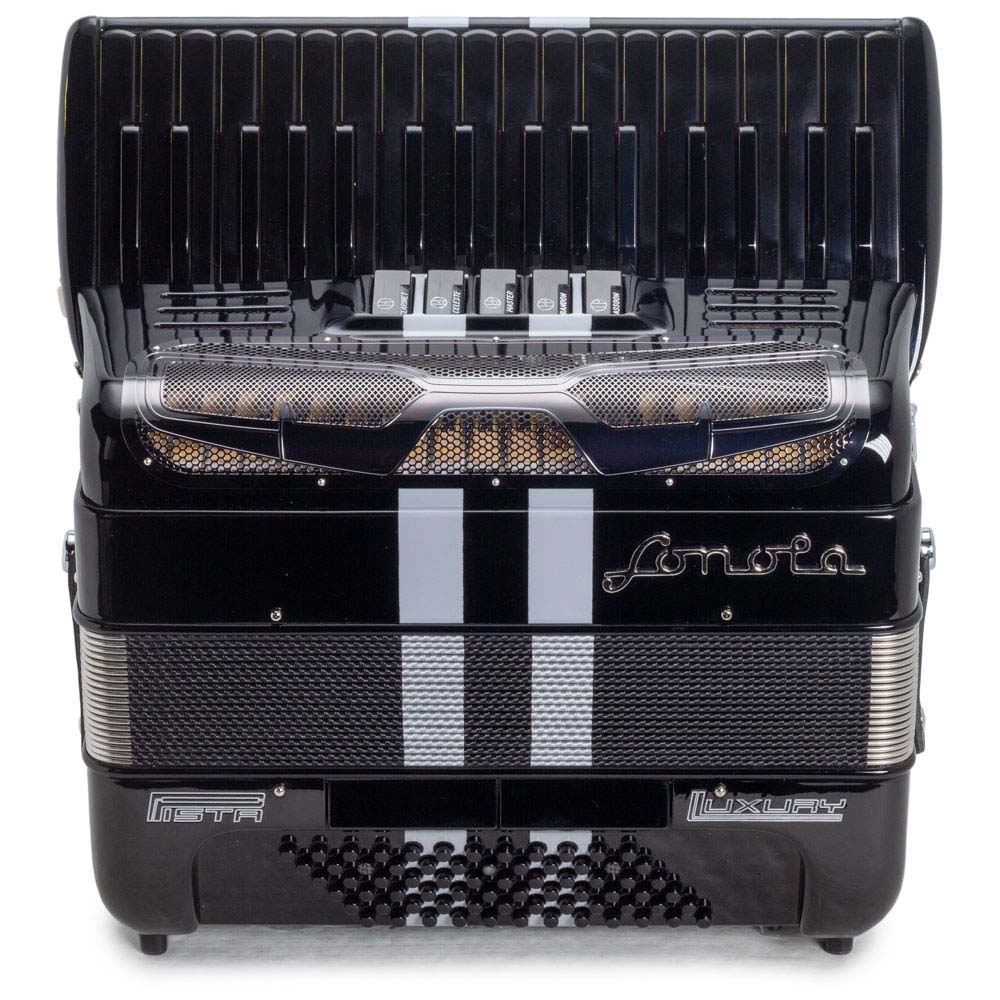 Sonola Pista Deluxe Piano Accordion 5 Switch Black with White and Black Keys-accordion-Sonola- Hermes Music