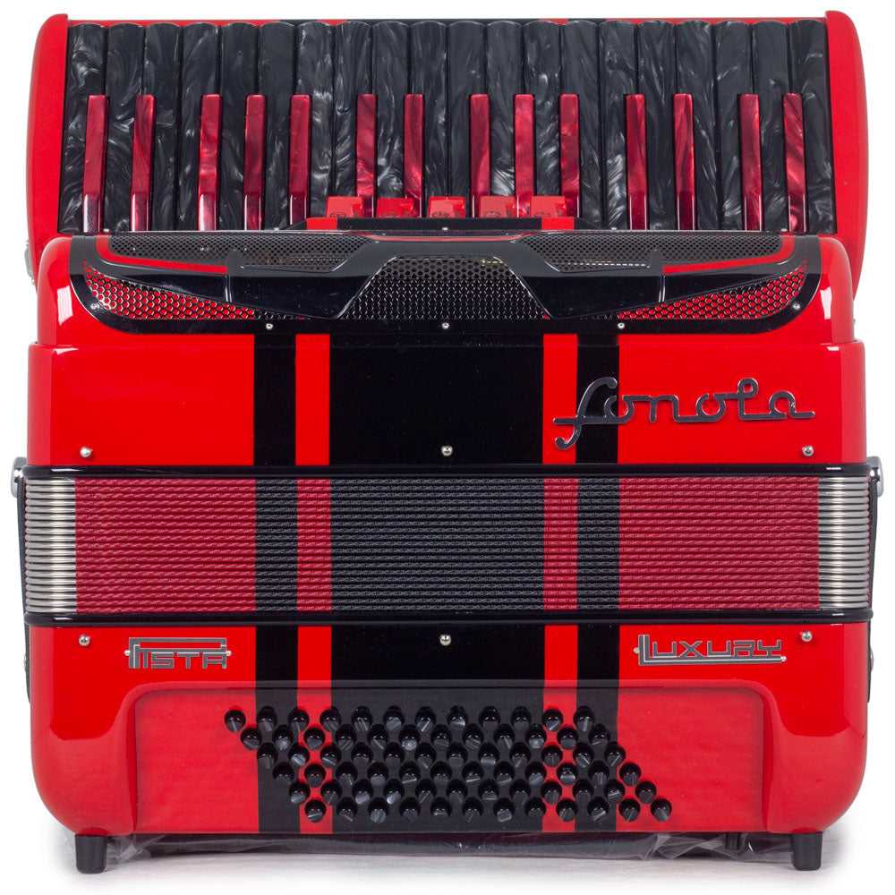 Sonola Pista Deluxe Piano Accordion 5 Switch Glossy Red with Black Designs-accordion-Sonola- Hermes Music