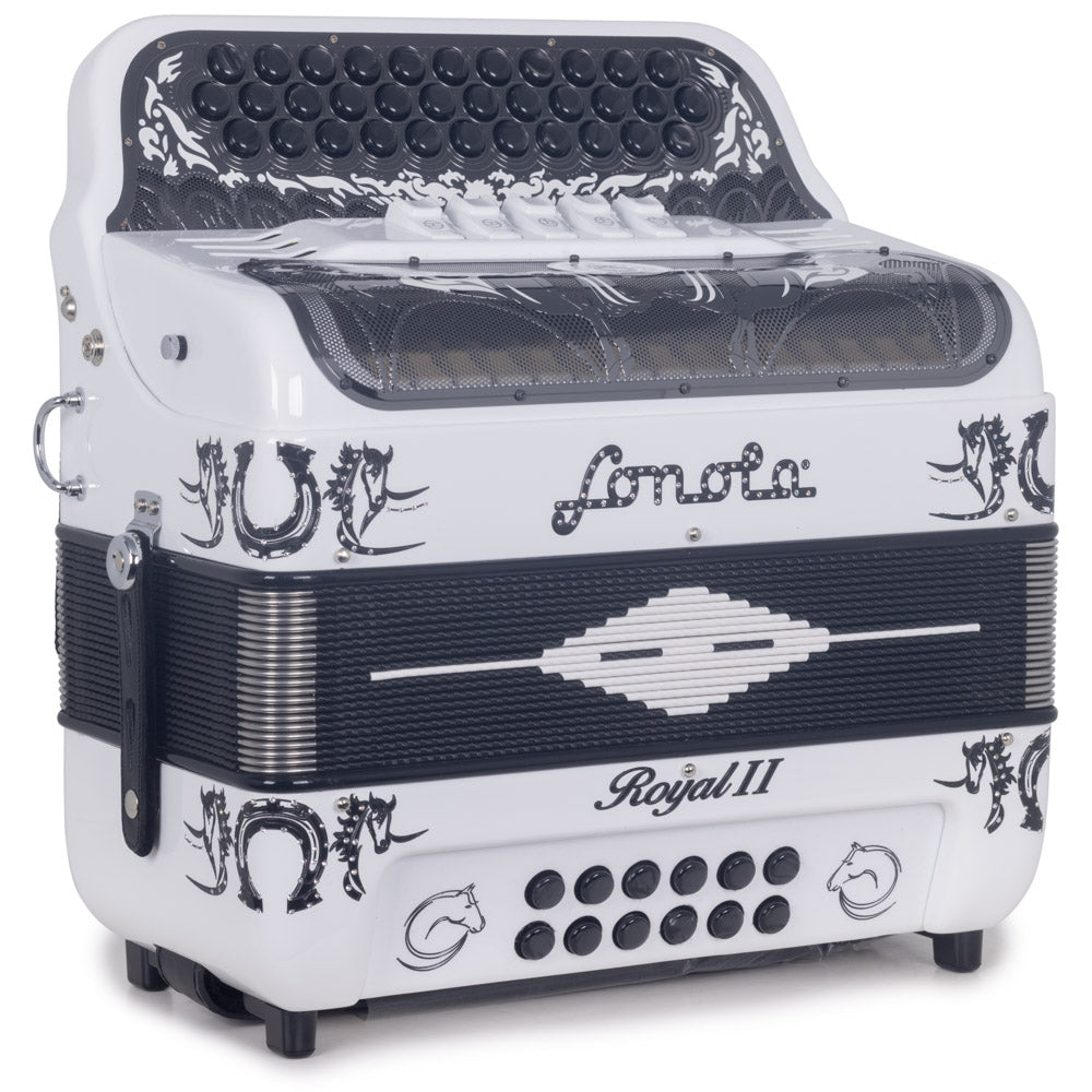 Sonola Royal II Accordion 5 Switch FBE White with Black-accordion-Sonola- Hermes Music