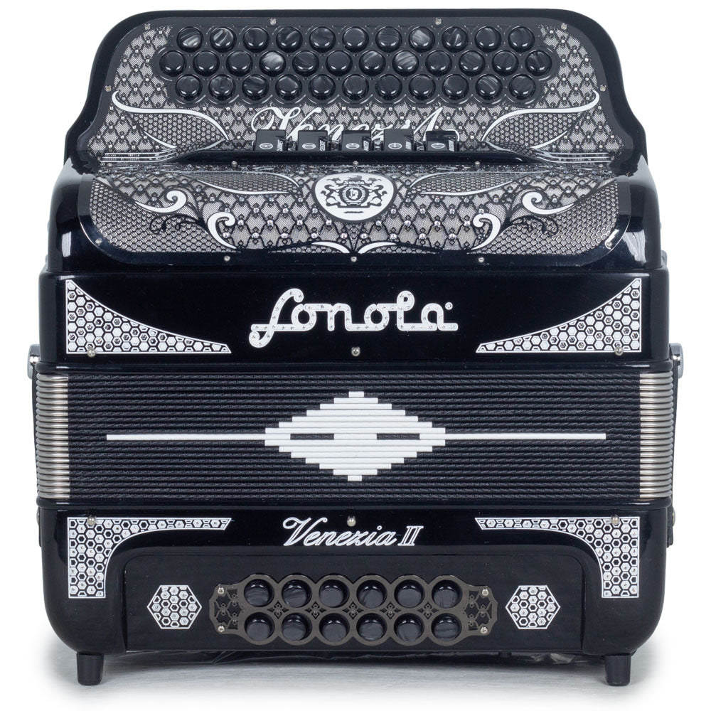 Sonola Venezia II Accordion 5 Switch GCF Glossy Black with White-accordion-Sonola- Hermes Music