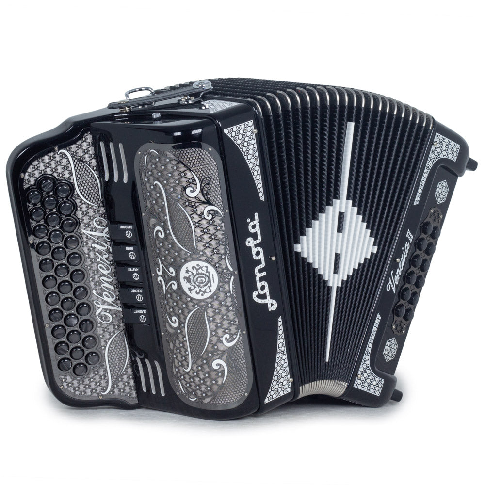 Sonola Venezia II Accordion 5 Switch GCF Glossy Black with White-accordion-Sonola- Hermes Music