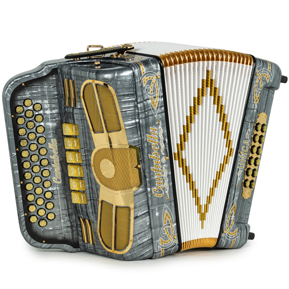 Cantabella Única Accordion 6 Switches 2-Tone FBE-EAD Celluloid Metallic Grey with Gold