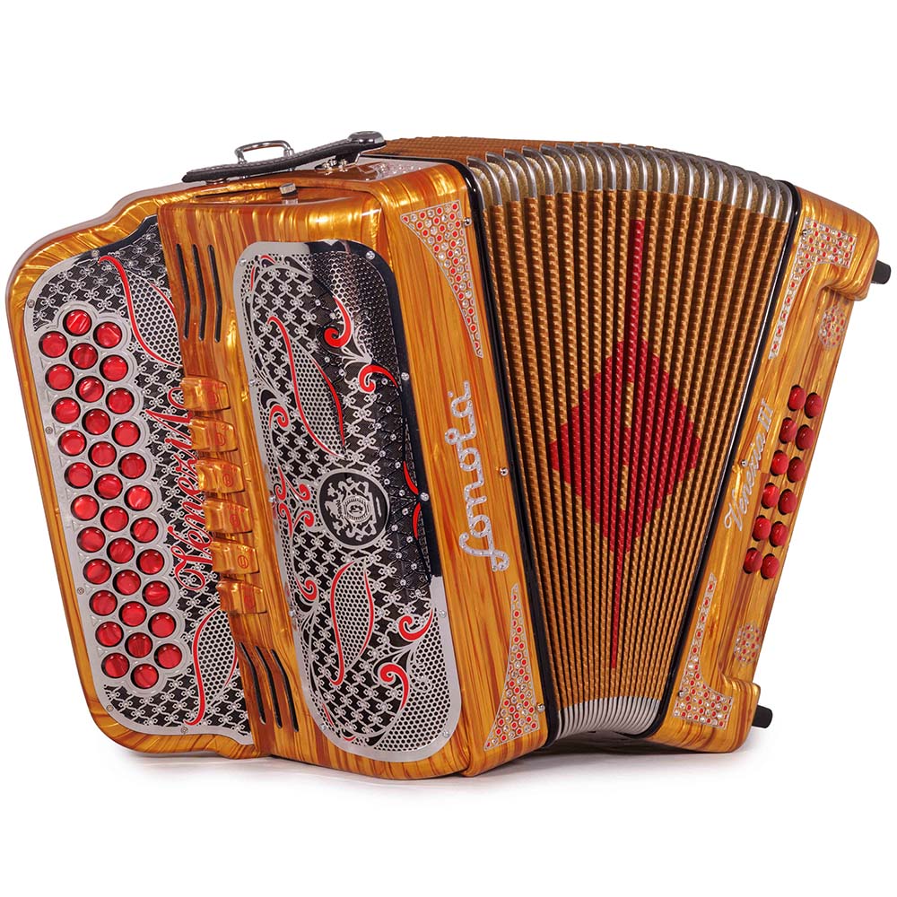 Sonola Venezia III Acordeón 6 Registros FA-MI Celuloide Madera Plateada con Rojo
