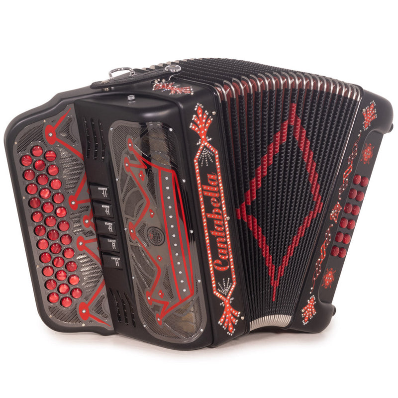 Cantabella Rey II Accordion 5 Switch EAD Matte Black with Red-accordion-Cantabella-Hermes Music