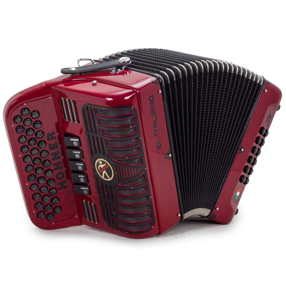 Anacleto El Italiano III Accordion FBE 5 Switches Red with Black-accordion-Anacleto- Hermes Music