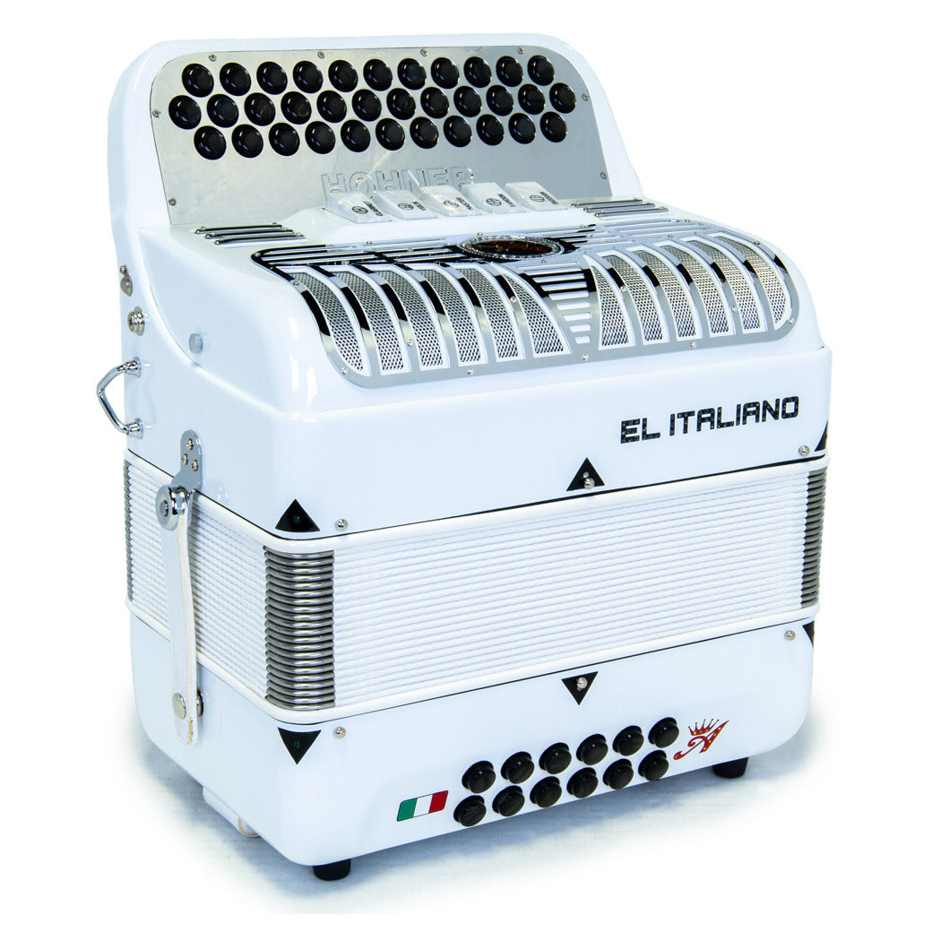 Anacleto El Italiano III Accordion Ultra Compact Accordion 5 Switches FBE White with Chrome Design-accordion-Anacleto- Hermes Music
