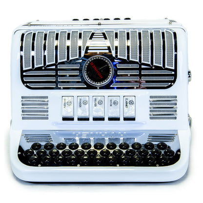 Anacleto El Italiano III Accordion Ultra Compact Accordion 5 Switches FBE White with Chrome Design-accordion-Anacleto- Hermes Music