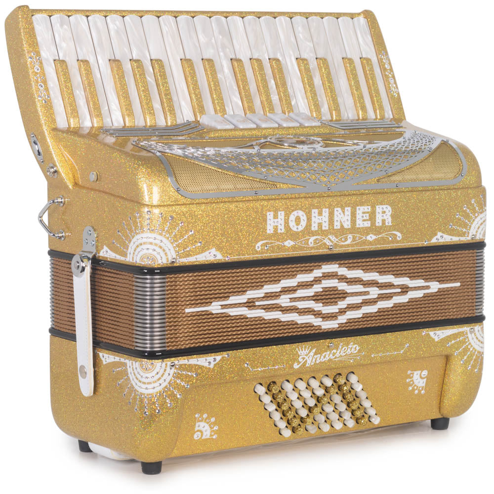 Anacleto Latino III Accordion 34/48 5 Switch Holographic Gold Accordion-Accordions & Concertinas-Anacleto- Hermes Music