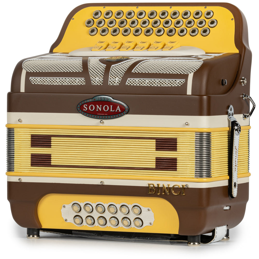 Sonola Edición Limitada Binci Acordeón 6 Registros Fa-Mi Cafe Mate y Amarillo