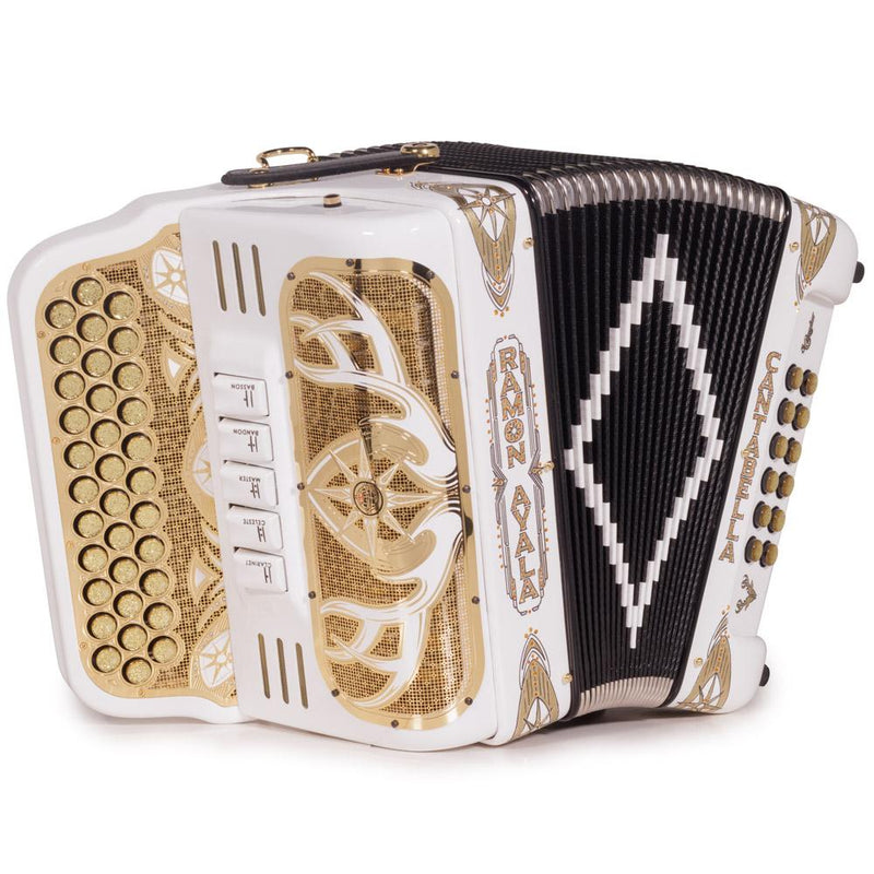 Cantabella El Cazador Ultra Compact Spec. Edit. Ramon Ayala 5 Switch EAD White with Gold-accordion-Cantabella-Hermes Music
