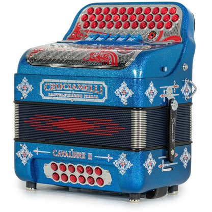 Acordeón Crucianelli Cavaliere II Ultra Compacto 5 Registros Sol Brillo Azul con Rojo