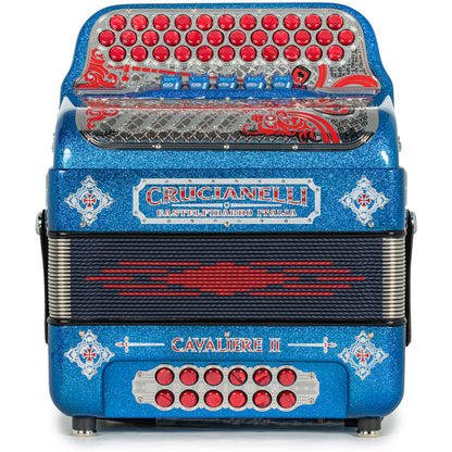 Acordeón Crucianelli Cavaliere II Ultra Compacto 5 Registros Sol Brillo Azul con Rojo