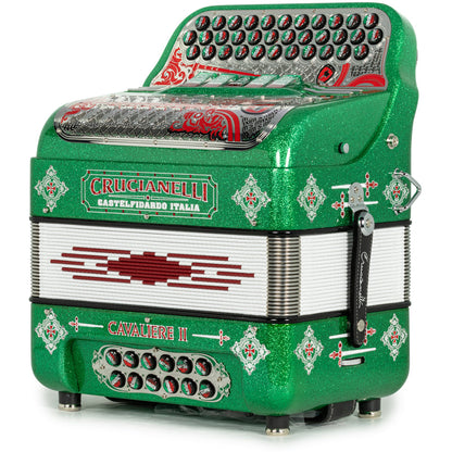 Acordeón Crucianelli Cavaliere II Ultra Compacto 5 Registros Fa Brillo Verde con Rojo