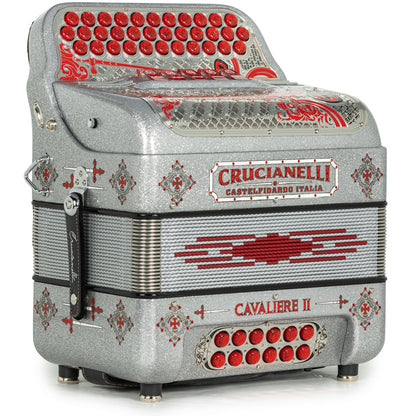 Acordeón Crucianelli Cavaliere II Ultra Compacto 5 Registros Mi Brillo Plateado Rojo