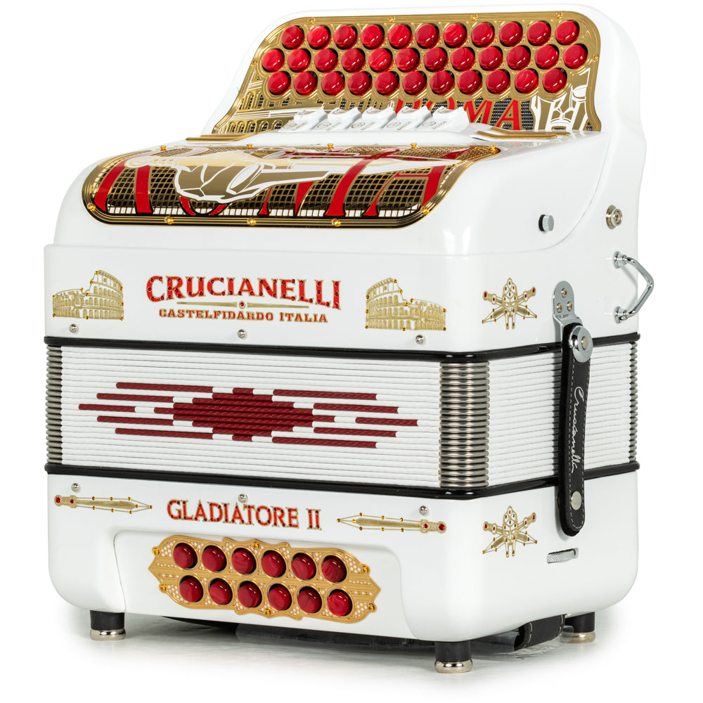 Acordeón Crucianelli Gladiator II 5 Registros Mi Blanco Rojo y Dorado