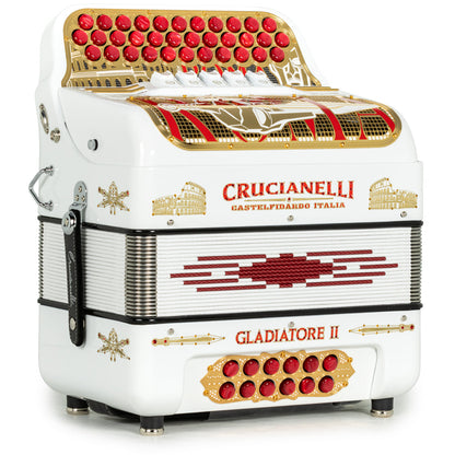 Acordeón Crucianelli Gladiator II 5 Registros Mi Blanco Rojo y Dorado