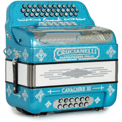 Crucianelli Cavaliere III Acordeón 6 Registros Fa-Mi Brillo Azul Claro y Cromo