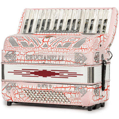 Crucianelli Deco Piano Accordion 7 Switch Matte White and Red Crackle-accordion-Crucianelli-Hermes Music-Accordion Pro Shop
