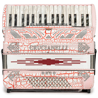 Crucianelli Deco Piano Accordion 7 Switch Matte White and Red Crackle-accordion-Crucianelli-Hermes Music-Accordion Pro Shop