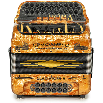 Acordeón Crucianelli Gladiator II 5 Registros Mi Celuloid Naranja y Negro