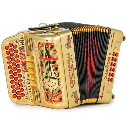 Acordeón Crucianelli Gladiator II 5 Registros Fa Accordion Oro y Rojo
