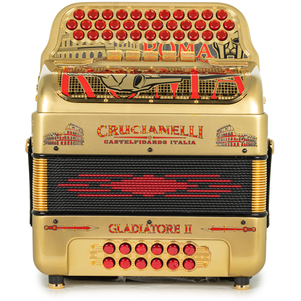Acordeón Crucianelli Gladiator II 5 Registros Fa Accordion Oro y Rojo