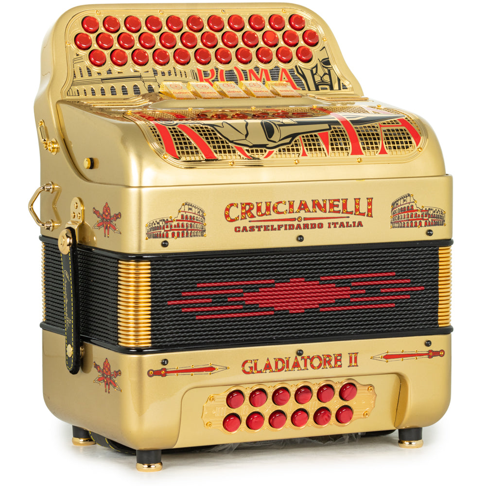 Acordeón Crucianelli Gladiator II 5 Registros Fa Accordion Oro y Rojo