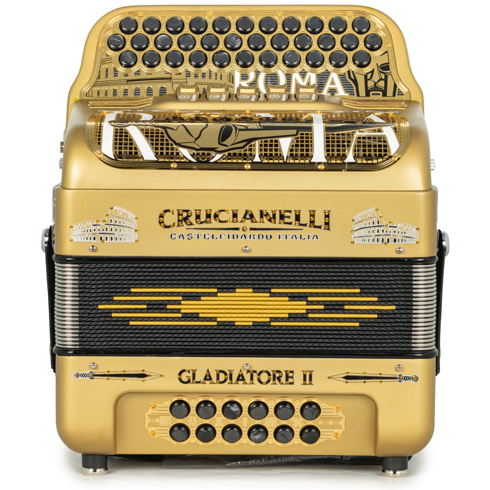 Acordeón Crucianelli Gladiator II 5 Registros Fa Matte Oro y Negro