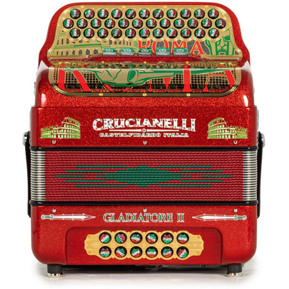 Acordeón Crucianelli Gladiator II 5 Registros Fa Rojo con Dorado y Verde