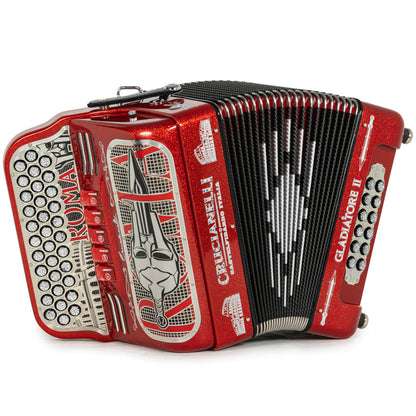 Acordeón Crucianelli Gladiator II 5 Registros Mi Brillo Rojo con Plata