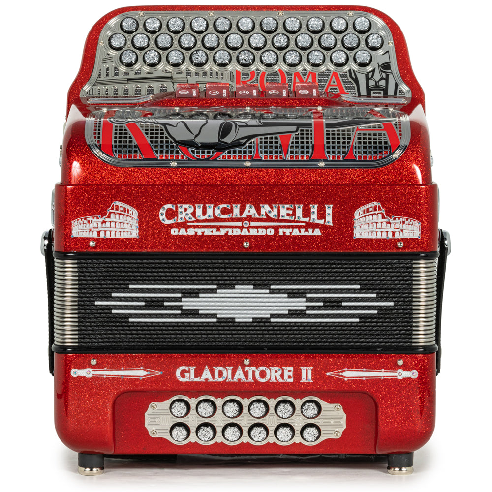 Acordeón Crucianelli Gladiator II 5 Registros Mi Brillo Rojo con Plata