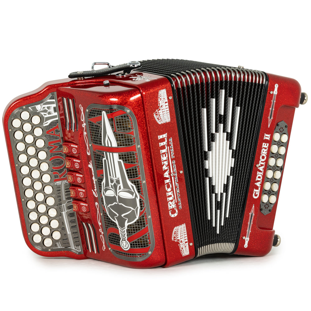 Acordeón Crucianelli Gladiator II 5 Registros Mi Brillo Rojo con Blanco