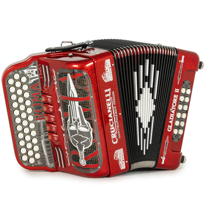 Acordeón Crucianelli Gladiator II 5 Registros Mi Brillo Rojo con Blanco