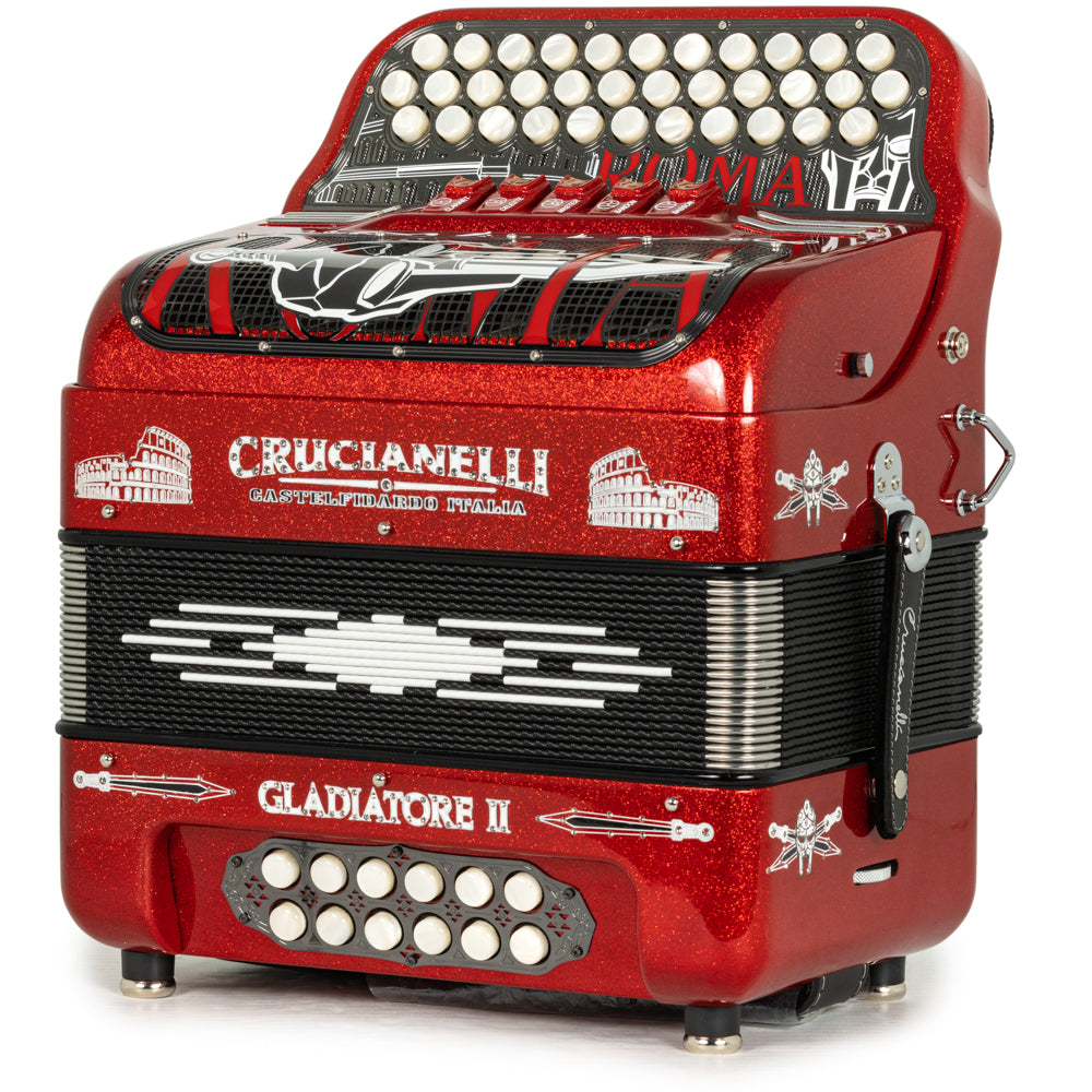 Acordeón Crucianelli Gladiator II 5 Registros Mi Brillo Rojo con Blanco