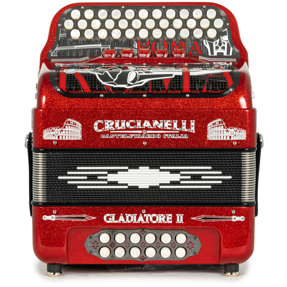 Acordeón Crucianelli Gladiator II 5 Registros Mi Brillo Rojo con Blanco