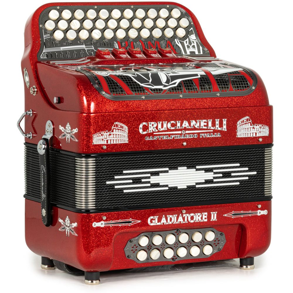 Acordeón Crucianelli Gladiator II 5 Registros Mi Brillo Rojo con Blanco