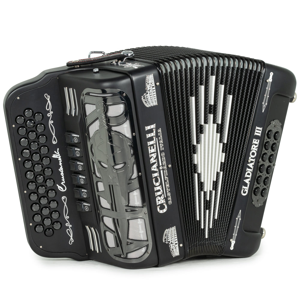 Crucianelli Acordeón Gladiator III 6 Registros Fa-Sol Mate Negro y Blanco