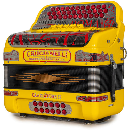 Acordeón Crucianelli Gladiator II 5 Registros Fa en Amarillo con Rojo