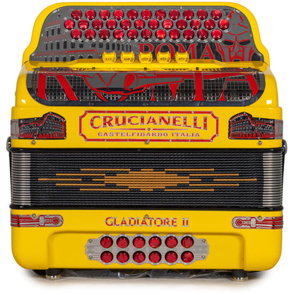 Acordeón Crucianelli Gladiator II 5 Registros Fa en Amarillo con Rojo