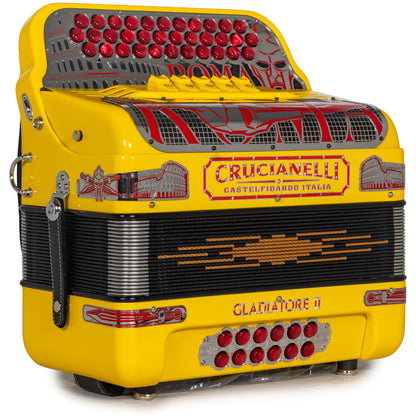 Acordeón Crucianelli Gladiator II 5 Registros Fa en Amarillo con Rojo