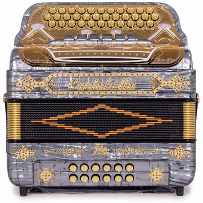 Cantabella Rey II Acordeón 6 Registros MI-SOL Celuloide Metal Gris con Dorado